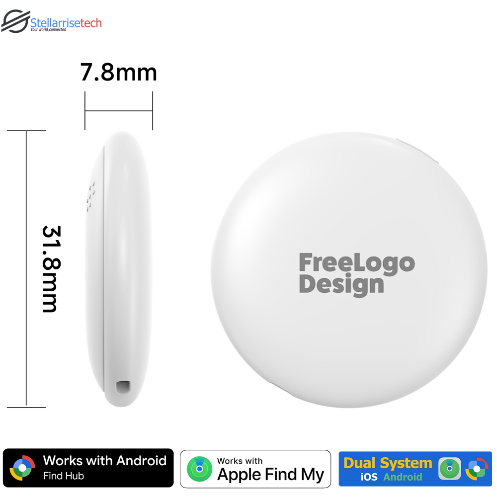 Cartoon design pet tracker with Airtag compatibility, waterproof key finder, and smart GPS locator for pets, luggage, and keys