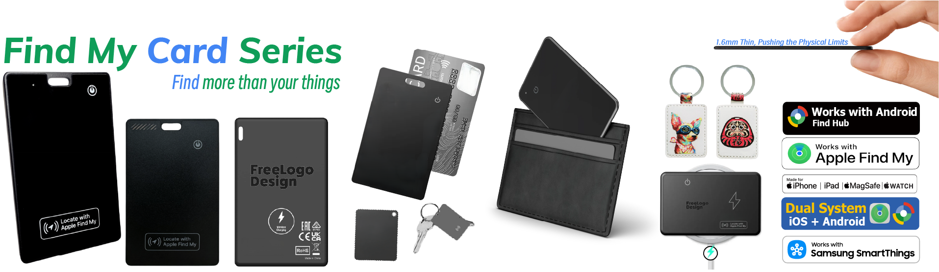 Find My Card Series — ultra-thin Bluetooth wallet tracker card compatible with Apple Find My, Android Find My Device, and Samsung SmartThings