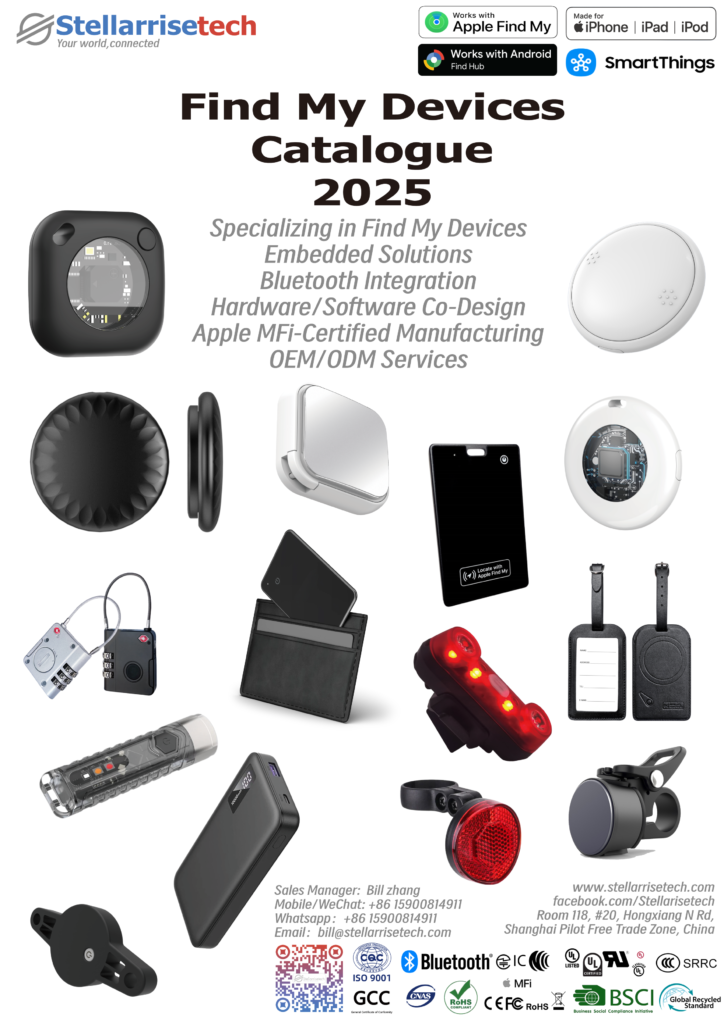 Stellarrise Tech "Find My" Tag, a compact white Bluetooth tracker compatible with Apple's Find My network.