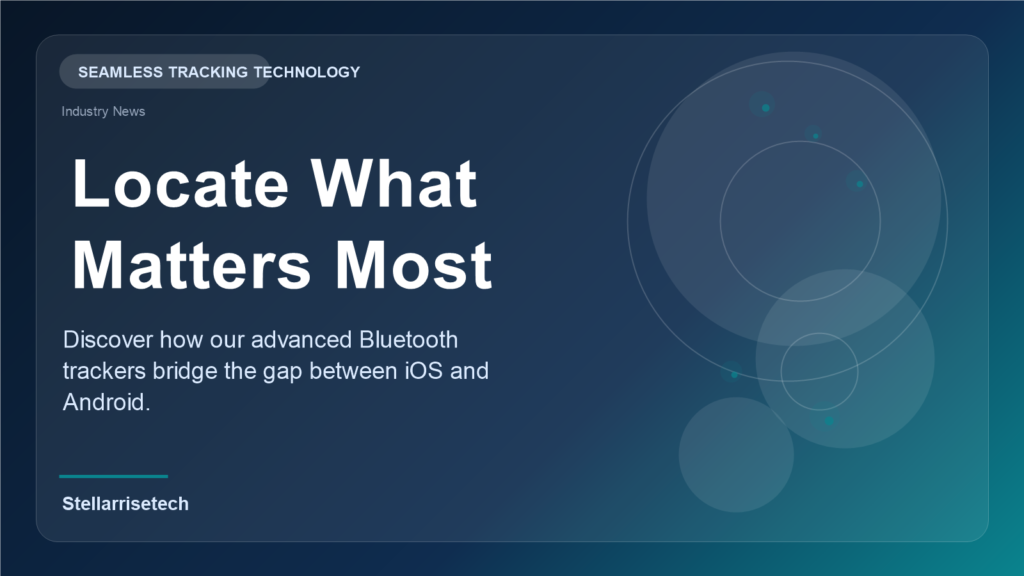 A smartphone displaying iOS and Android tracking apps connected to a Stellarrisetech dual-system tracker