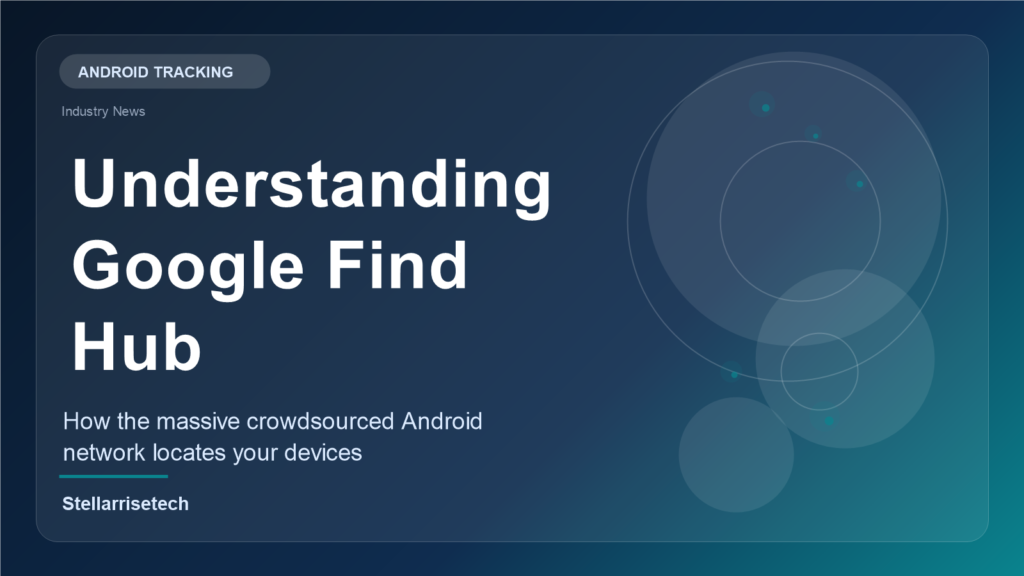 A smartphone displaying the Google Find Hub interface next to tracking tags