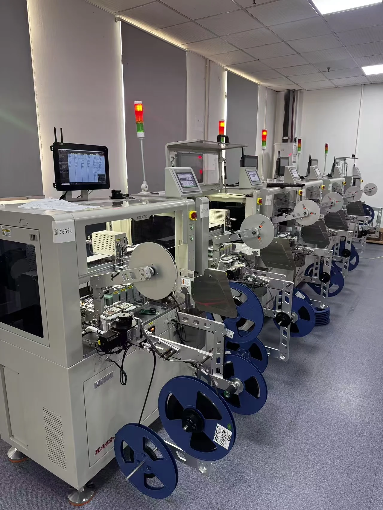 Automated component feed and placement equipment on an electronics production line